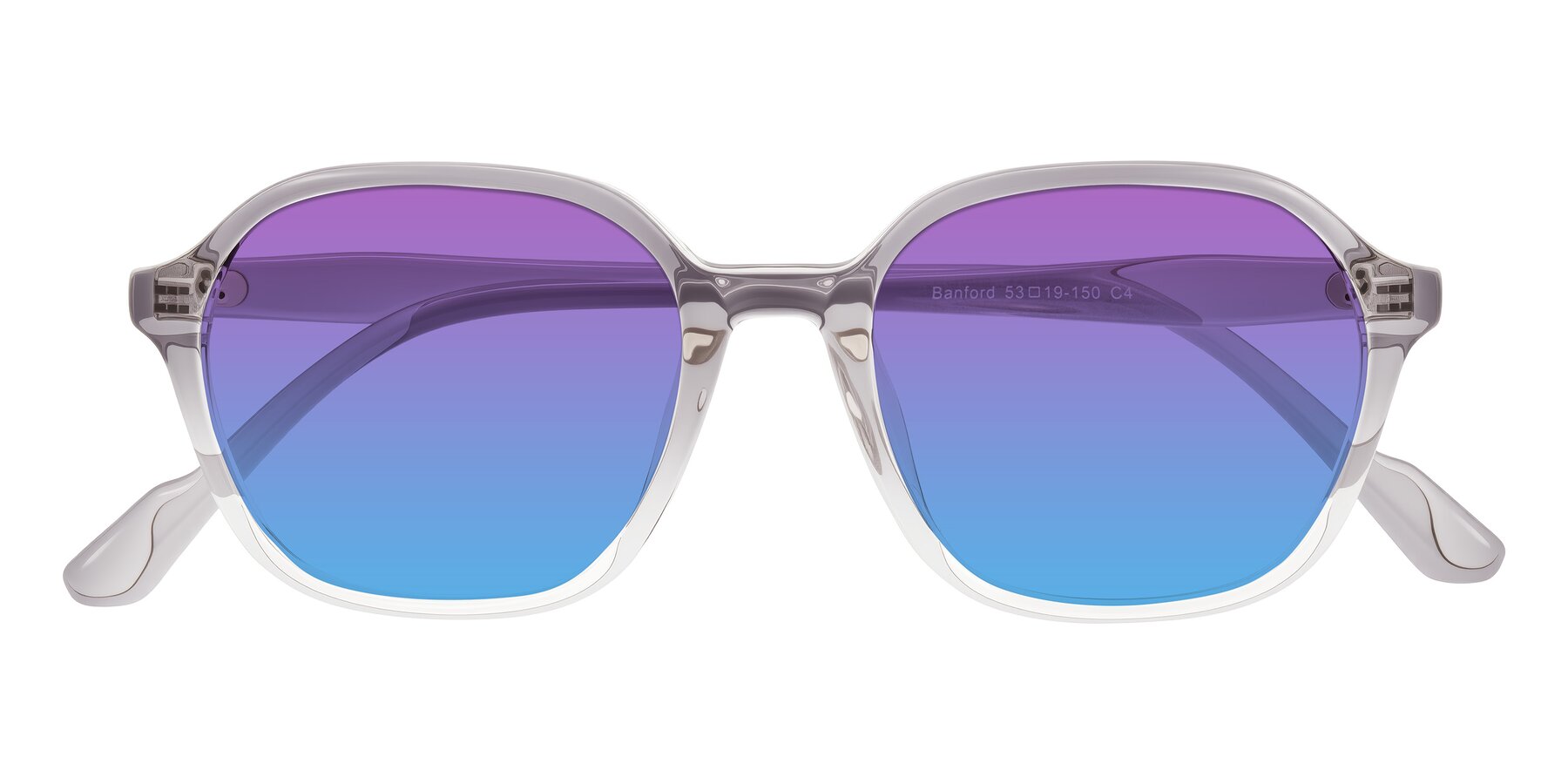 Folded Front of Banford in Crystal Gray with Purple / Blue Gradient Lenses