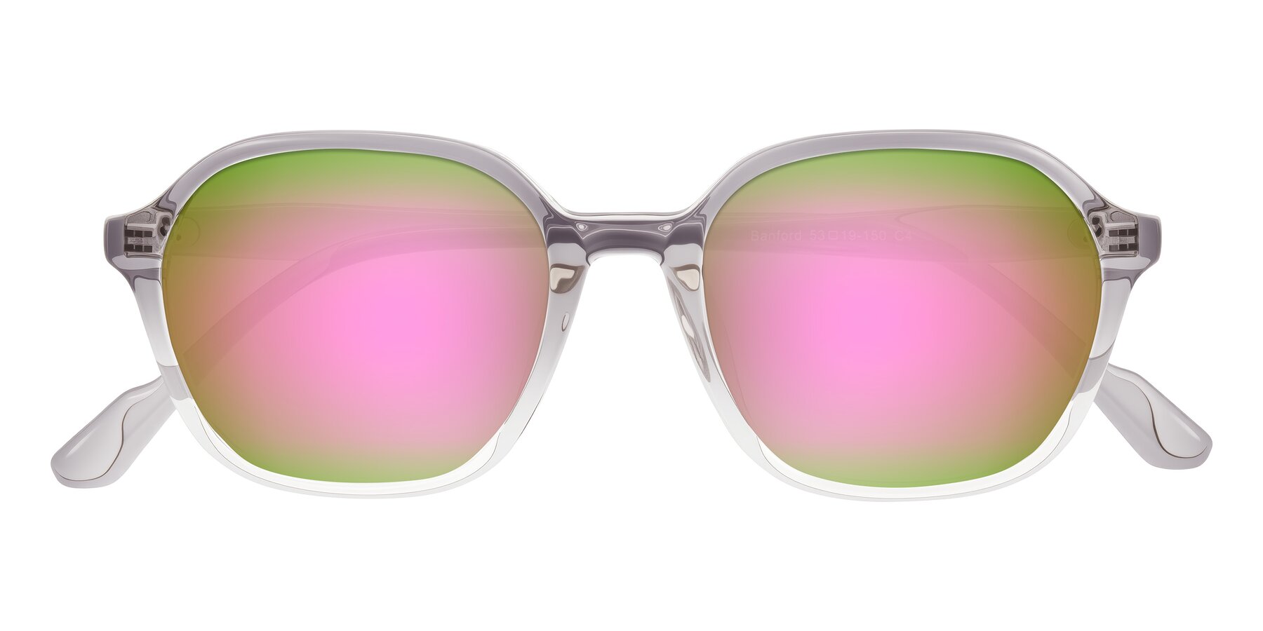 Folded Front of Banford in Crystal Gray with Pink Mirrored Lenses