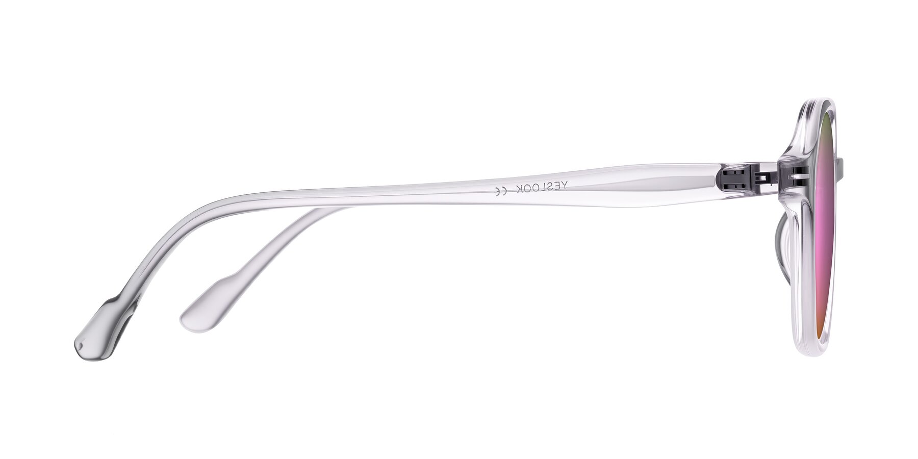 Side of Banford in Crystal Gray with Pink Mirrored Lenses