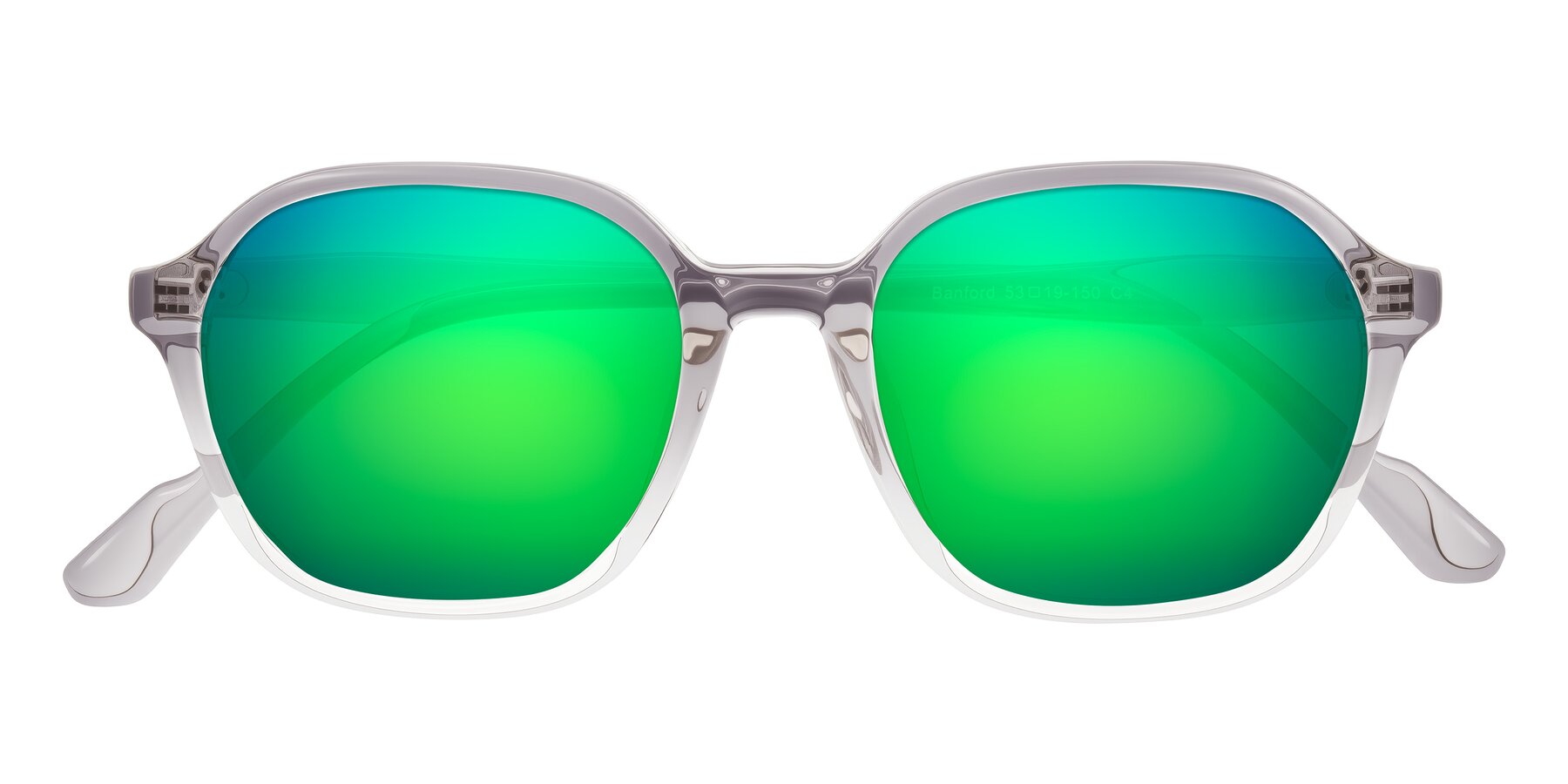 Folded Front of Banford in Crystal Gray with Green Mirrored Lenses