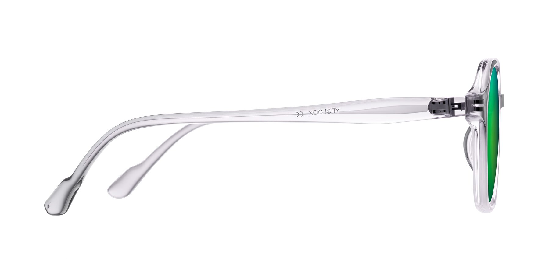 Side of Banford in Crystal Gray with Green Mirrored Lenses