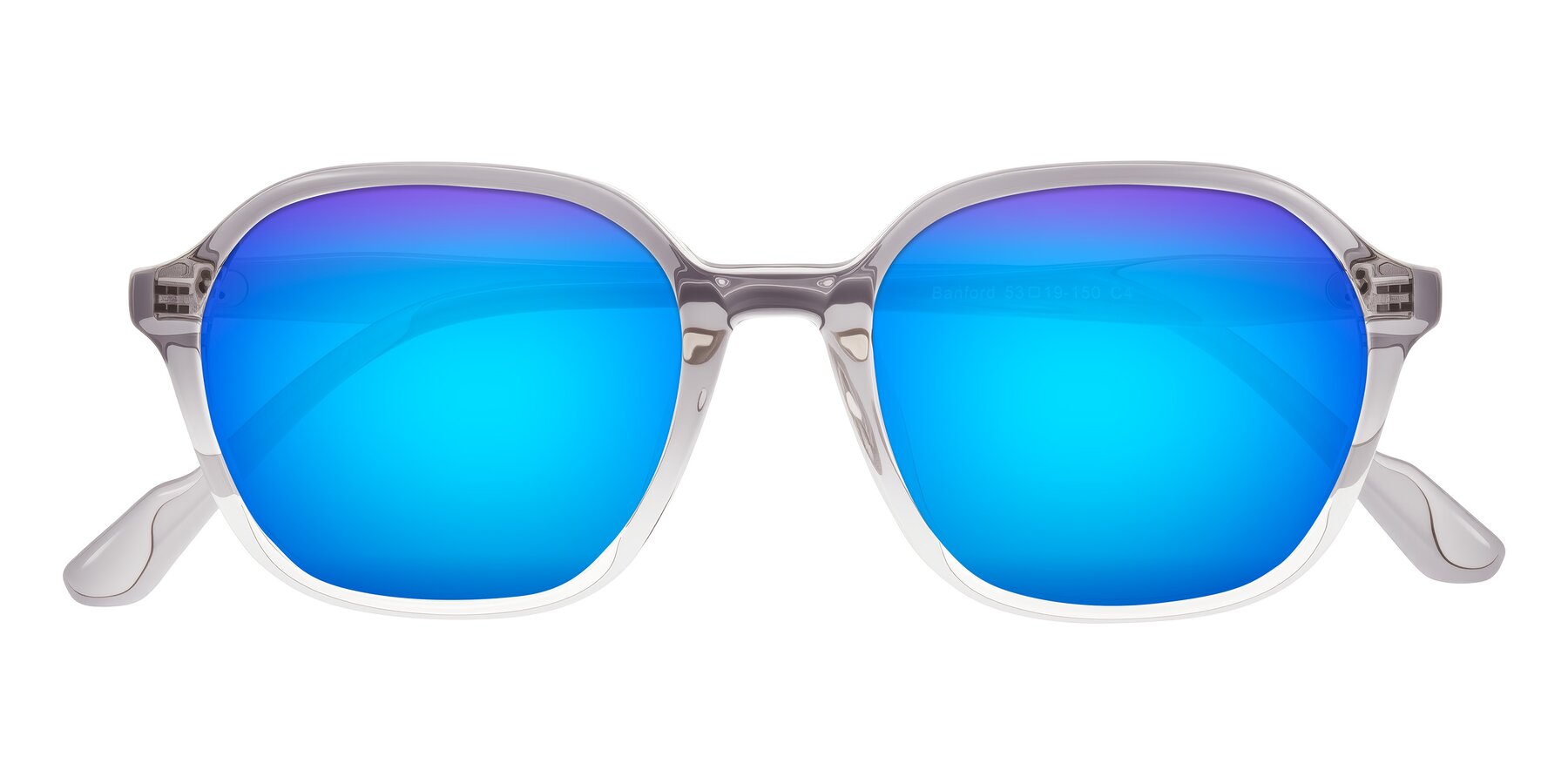 Folded Front of Banford in Crystal Gray with Blue Mirrored Lenses