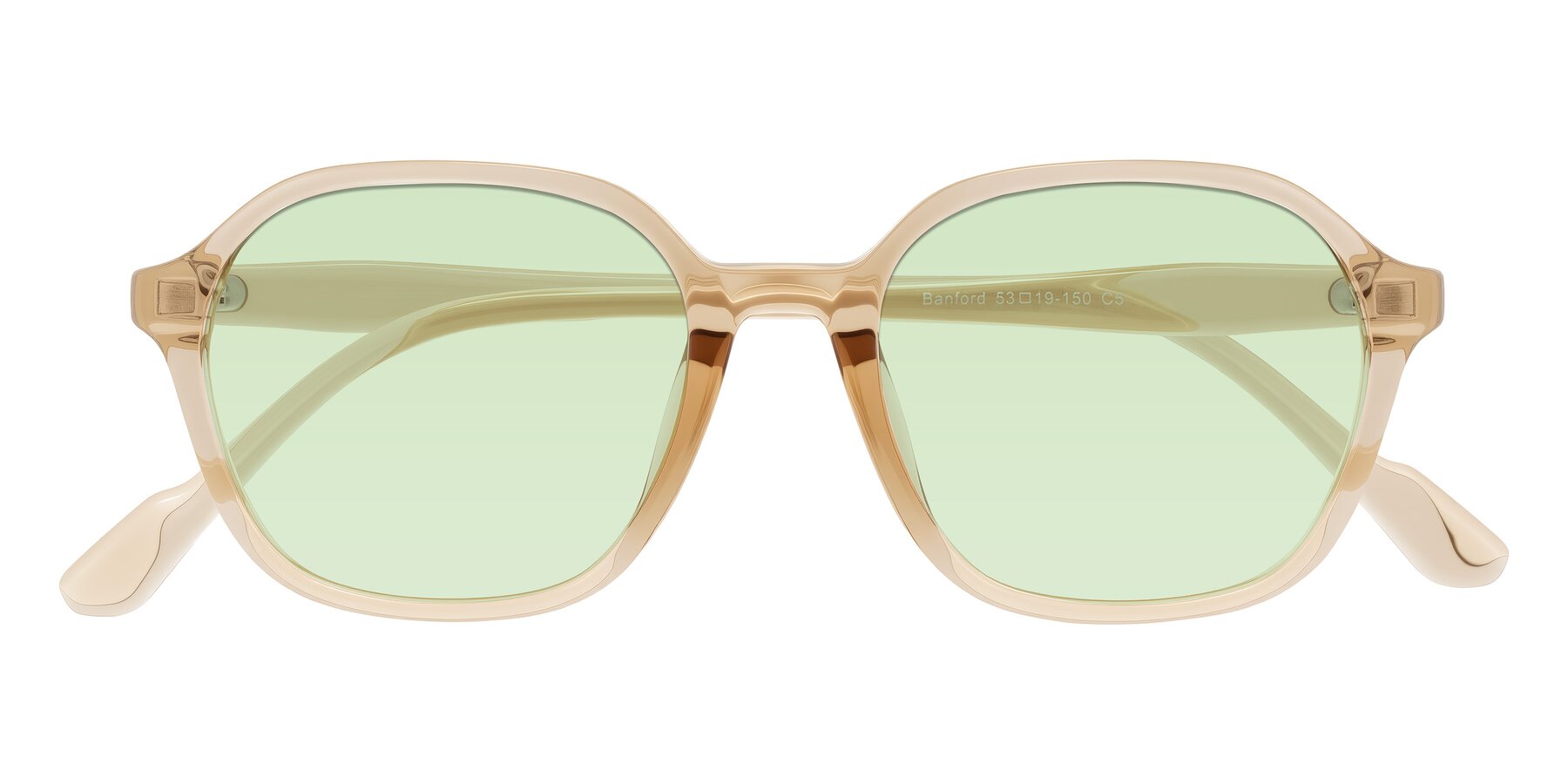 Folded Front of Banford in Champagne with Light Green Tinted Lenses