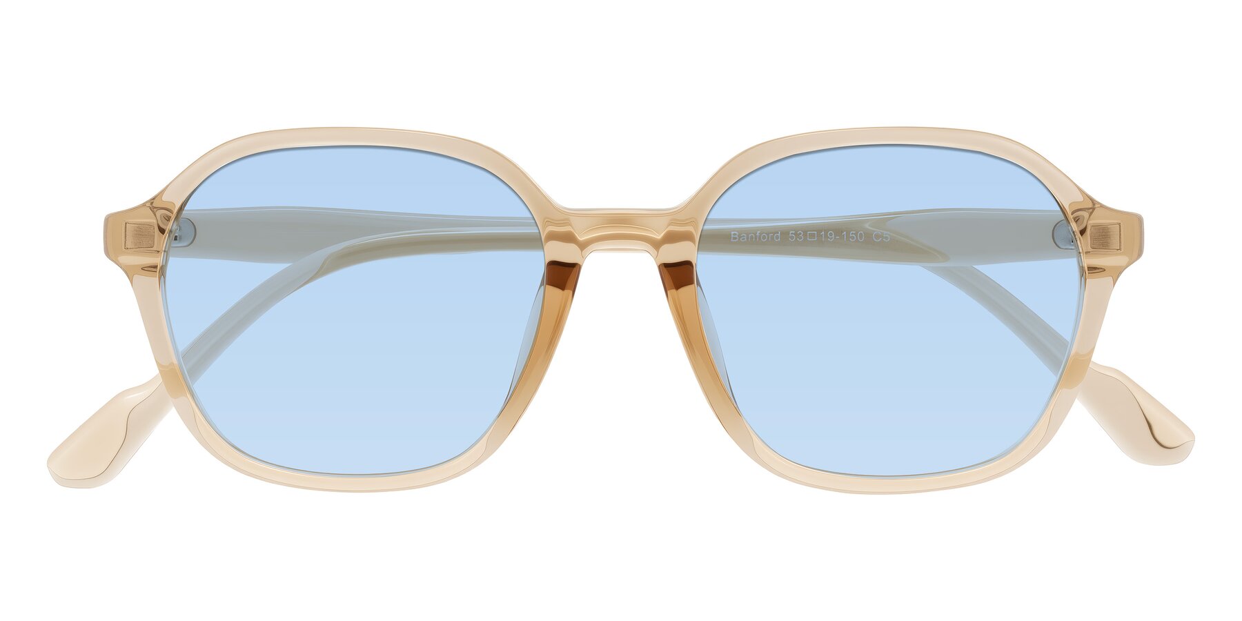 Folded Front of Banford in Champagne with Light Blue Tinted Lenses