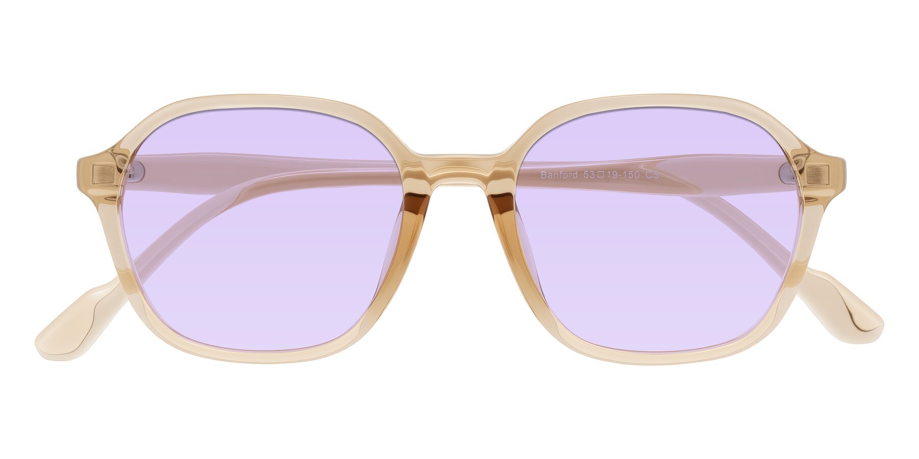 Folded Front of Banford in Champagne with Light Purple Tinted Lenses
