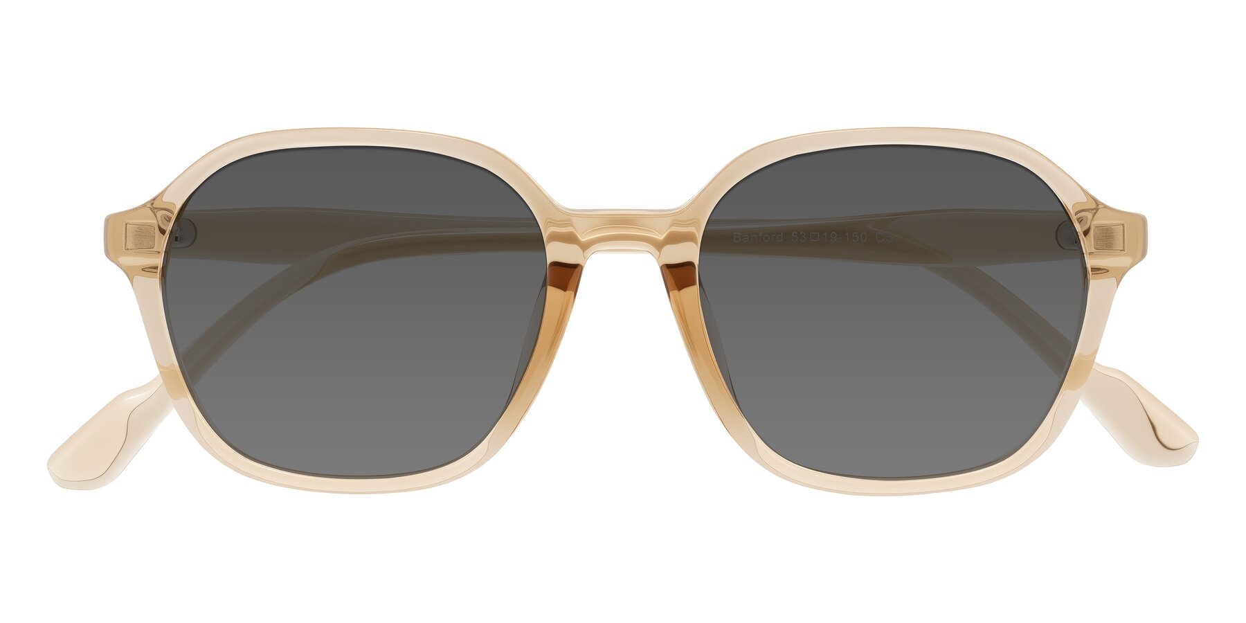 Folded Front of Banford in Champagne with Medium Gray Tinted Lenses
