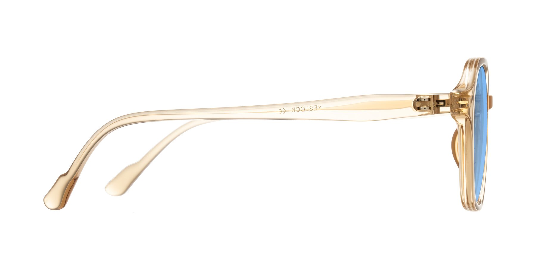 Side of Banford in Champagne with Medium Blue Tinted Lenses