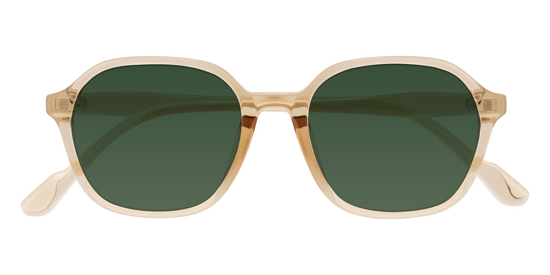 Folded Front of Banford in Champagne with Green Tinted Lenses