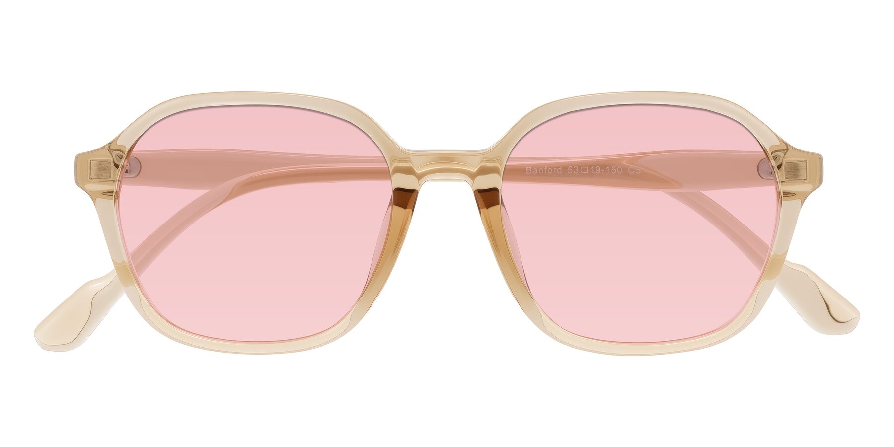 Folded Front of Banford in Champagne with Light Garnet Tinted Lenses
