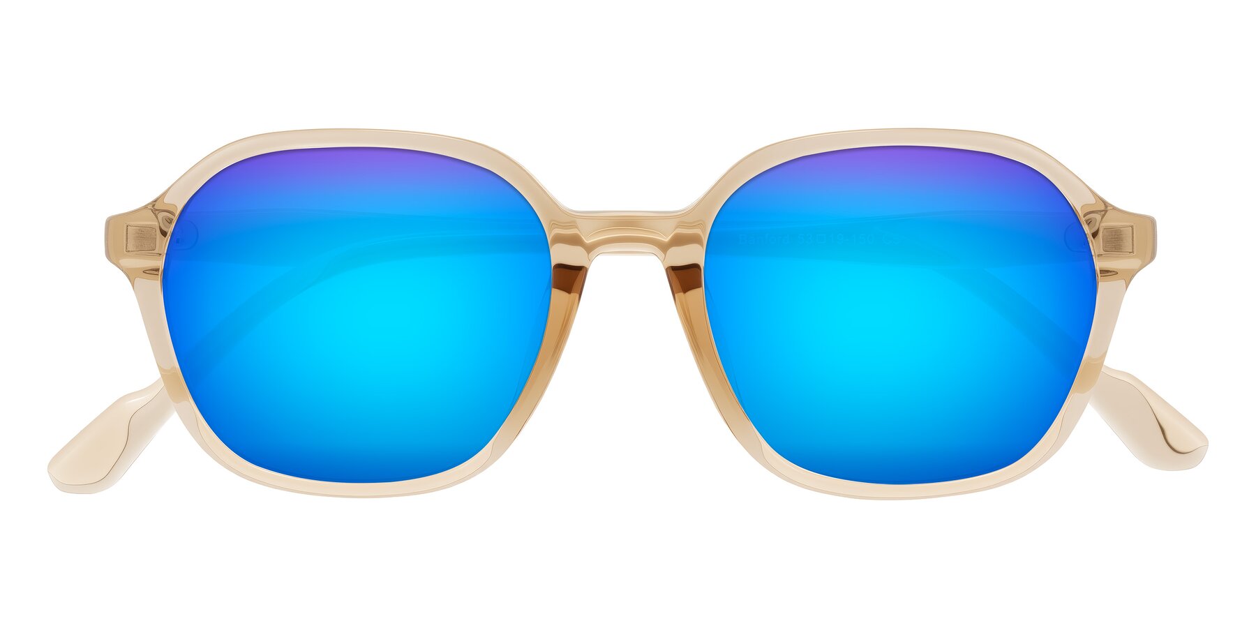 Folded Front of Banford in Champagne with Blue Mirrored Lenses