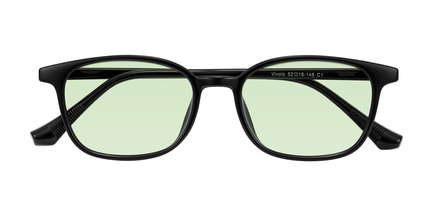 Folded Front of Vivolo in Black with Light Green Tinted Lenses