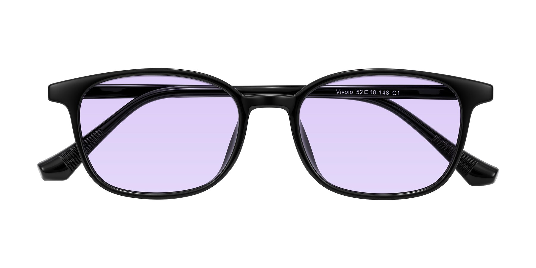Folded Front of Vivolo in Black with Light Purple Tinted Lenses