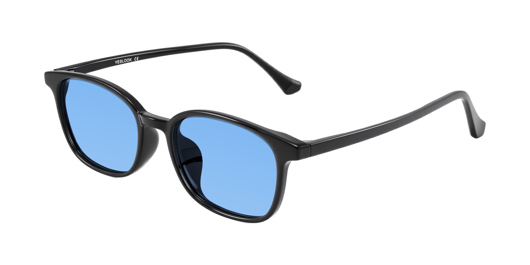 Angle of Vivolo in Black with Medium Blue Tinted Lenses
