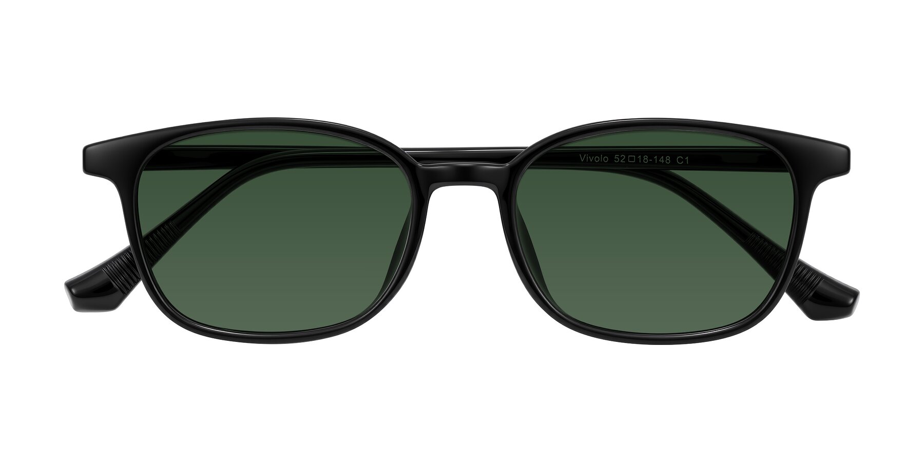 Folded Front of Vivolo in Black with Green Tinted Lenses