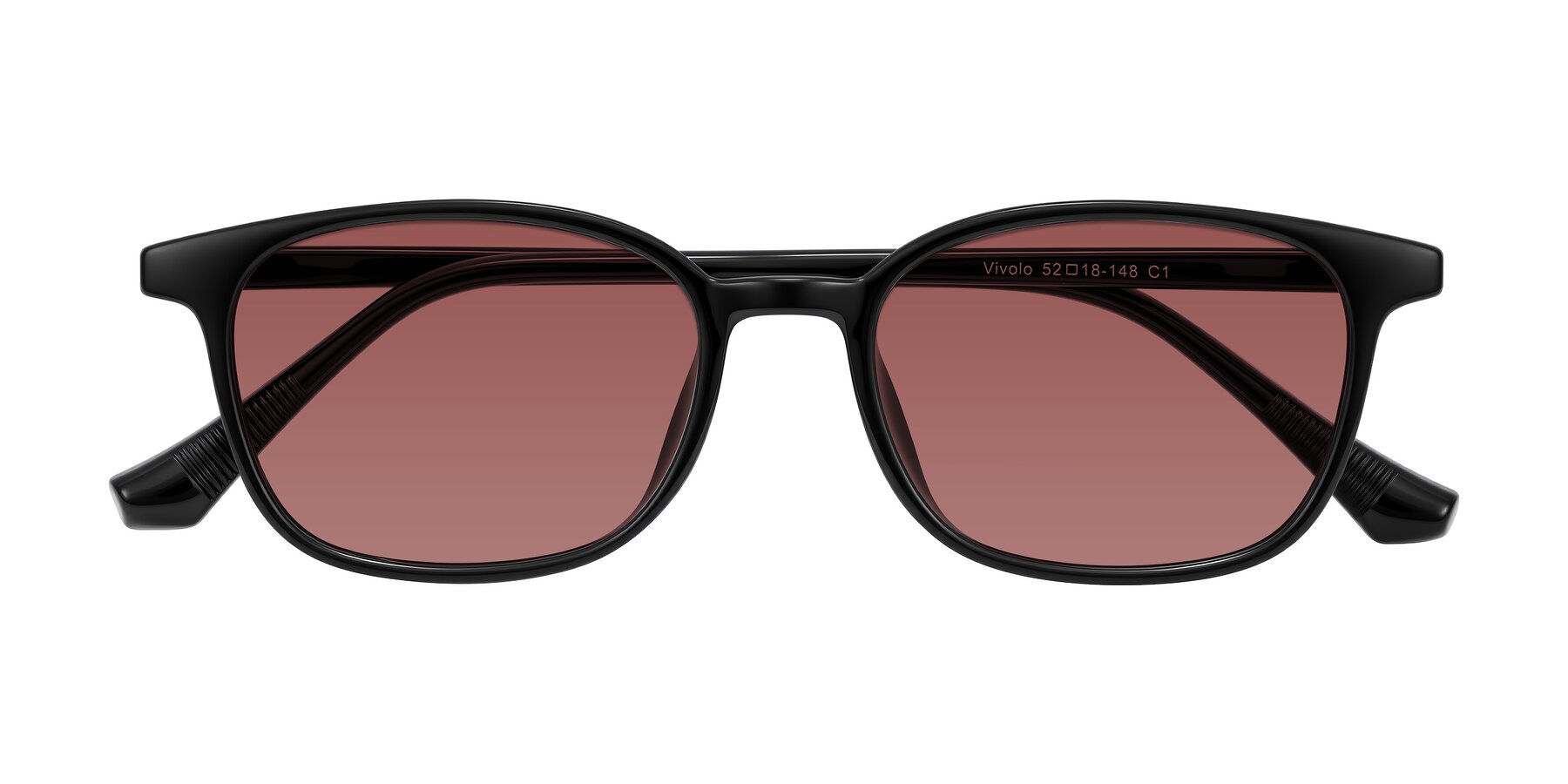 Folded Front of Vivolo in Black with Garnet Tinted Lenses