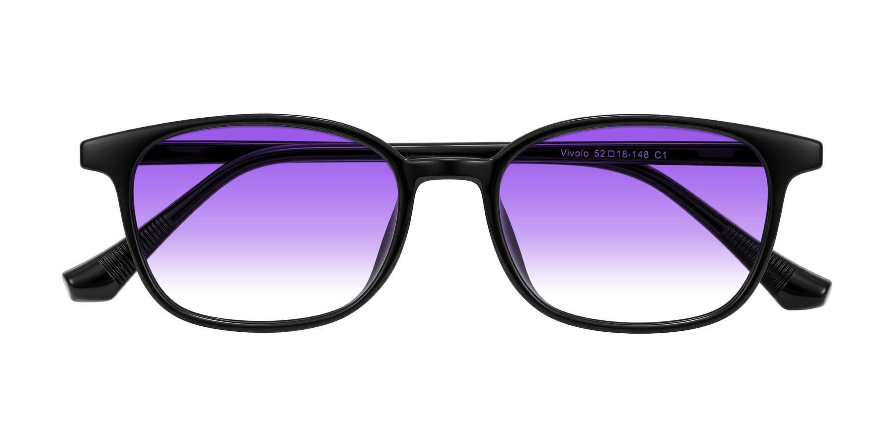 Folded Front of Vivolo in Black with Purple Gradient Lenses