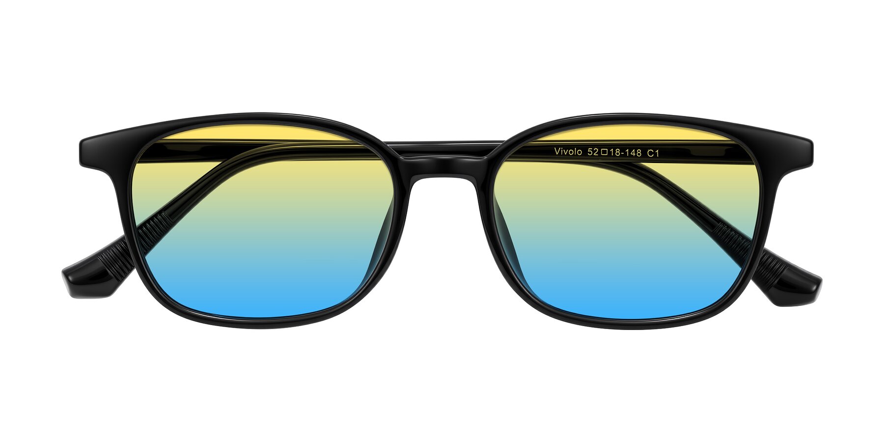 Folded Front of Vivolo in Black with Yellow / Blue Gradient Lenses