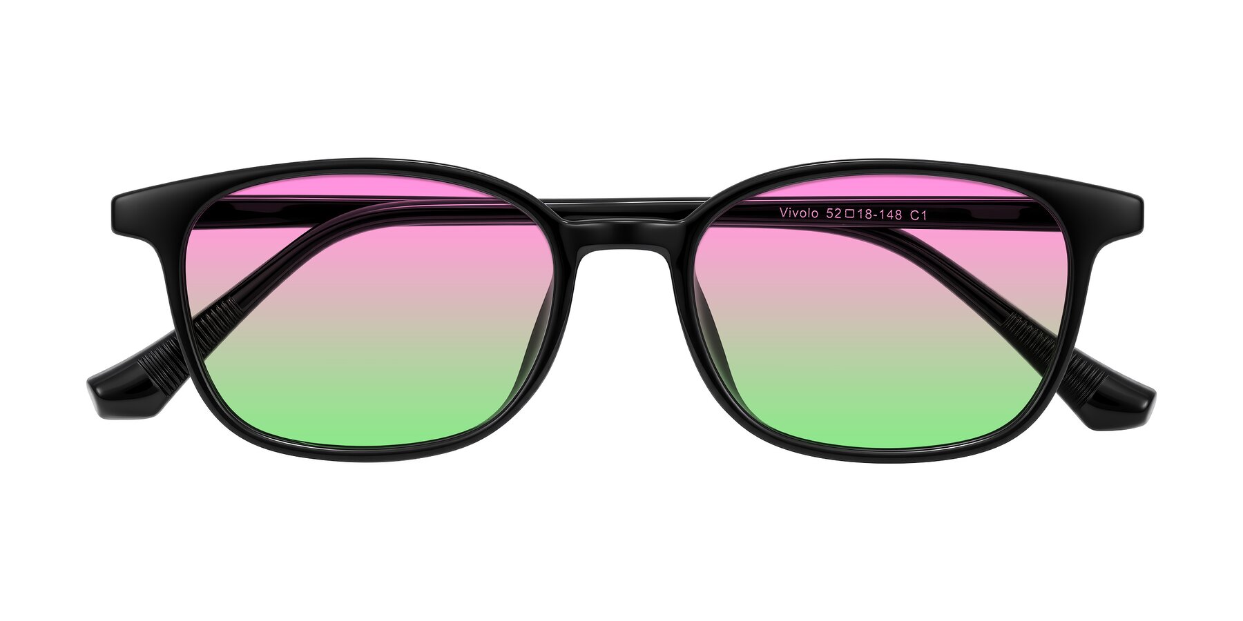 Folded Front of Vivolo in Black with Pink / Green Gradient Lenses