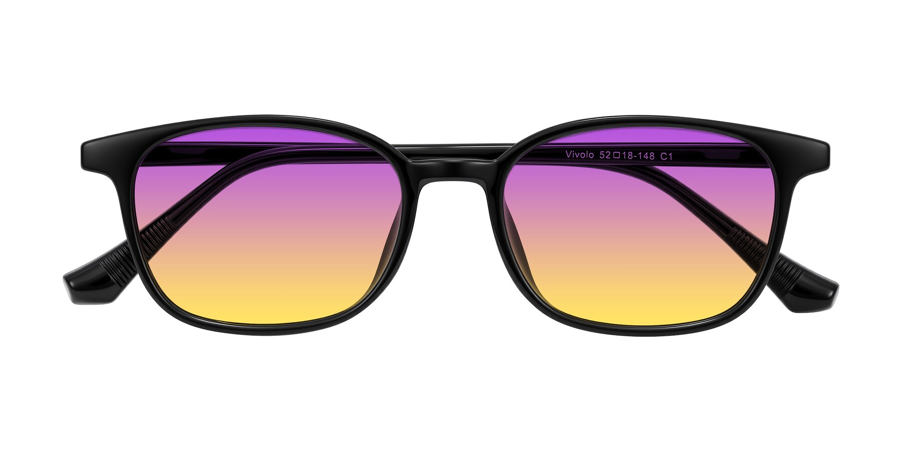 Folded Front of Vivolo in Black with Purple / Yellow Gradient Lenses