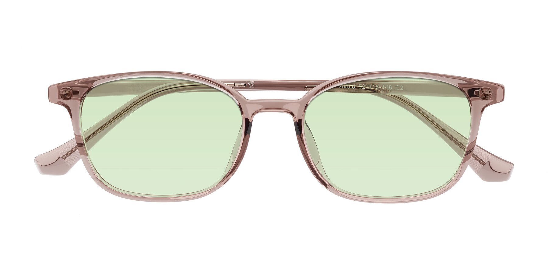 Folded Front of Vivolo in Blush Brown with Light Green Tinted Lenses