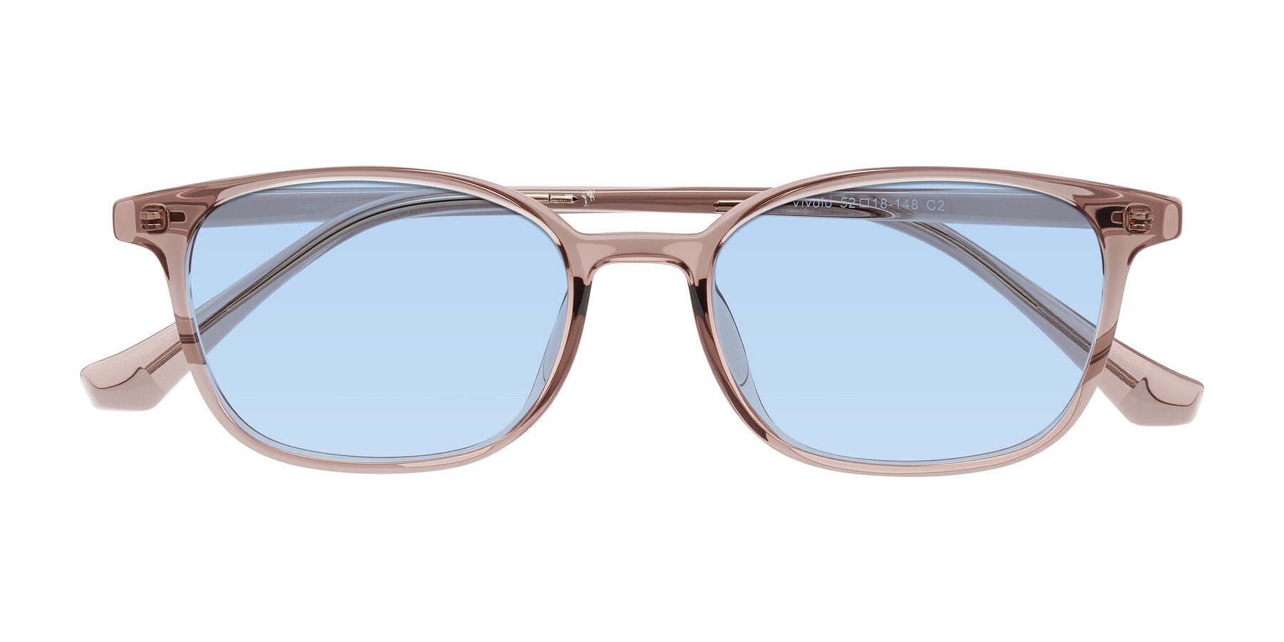 Folded Front of Vivolo in Blush Brown with Light Blue Tinted Lenses