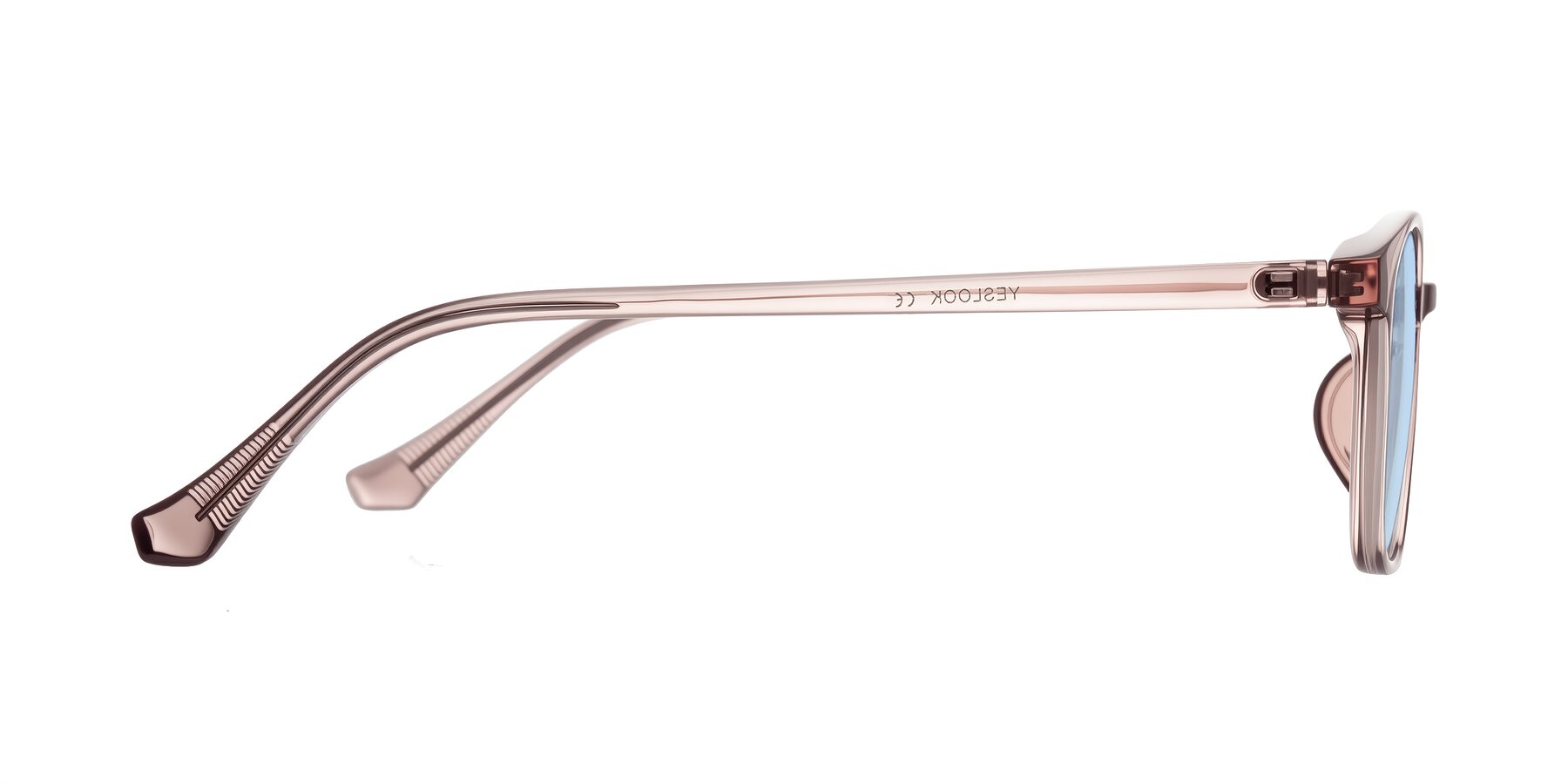 Side of Vivolo in Blush Brown with Light Blue Tinted Lenses