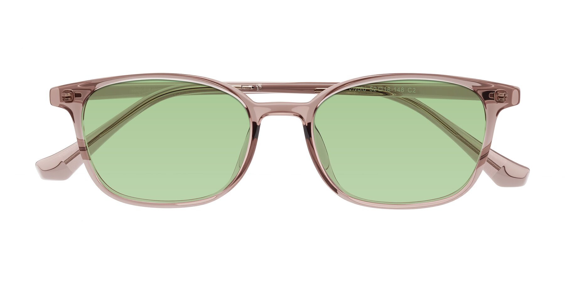 Folded Front of Vivolo in Blush Brown with Medium Green Tinted Lenses