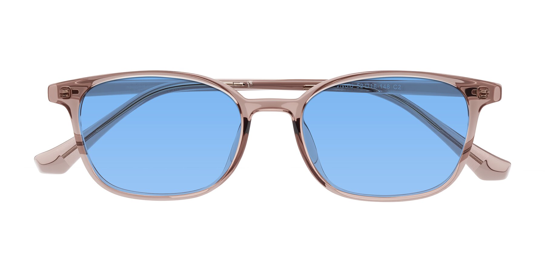 Folded Front of Vivolo in Blush Brown with Medium Blue Tinted Lenses