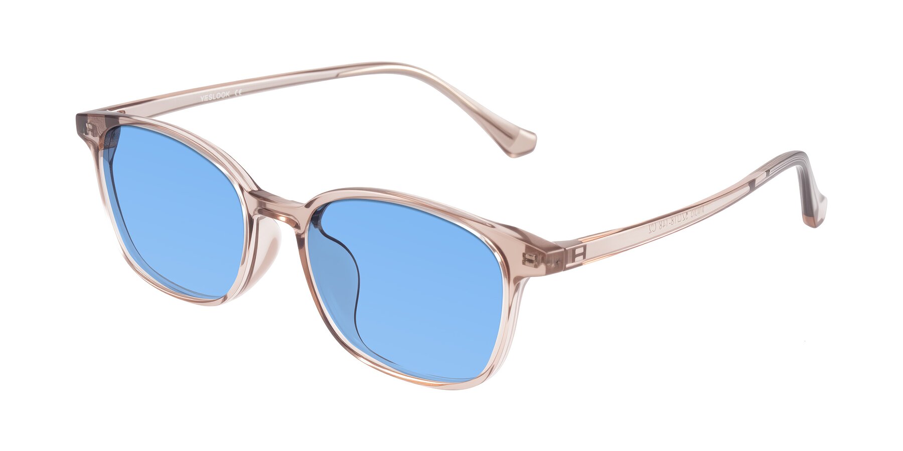 Angle of Vivolo in Blush Brown with Medium Blue Tinted Lenses
