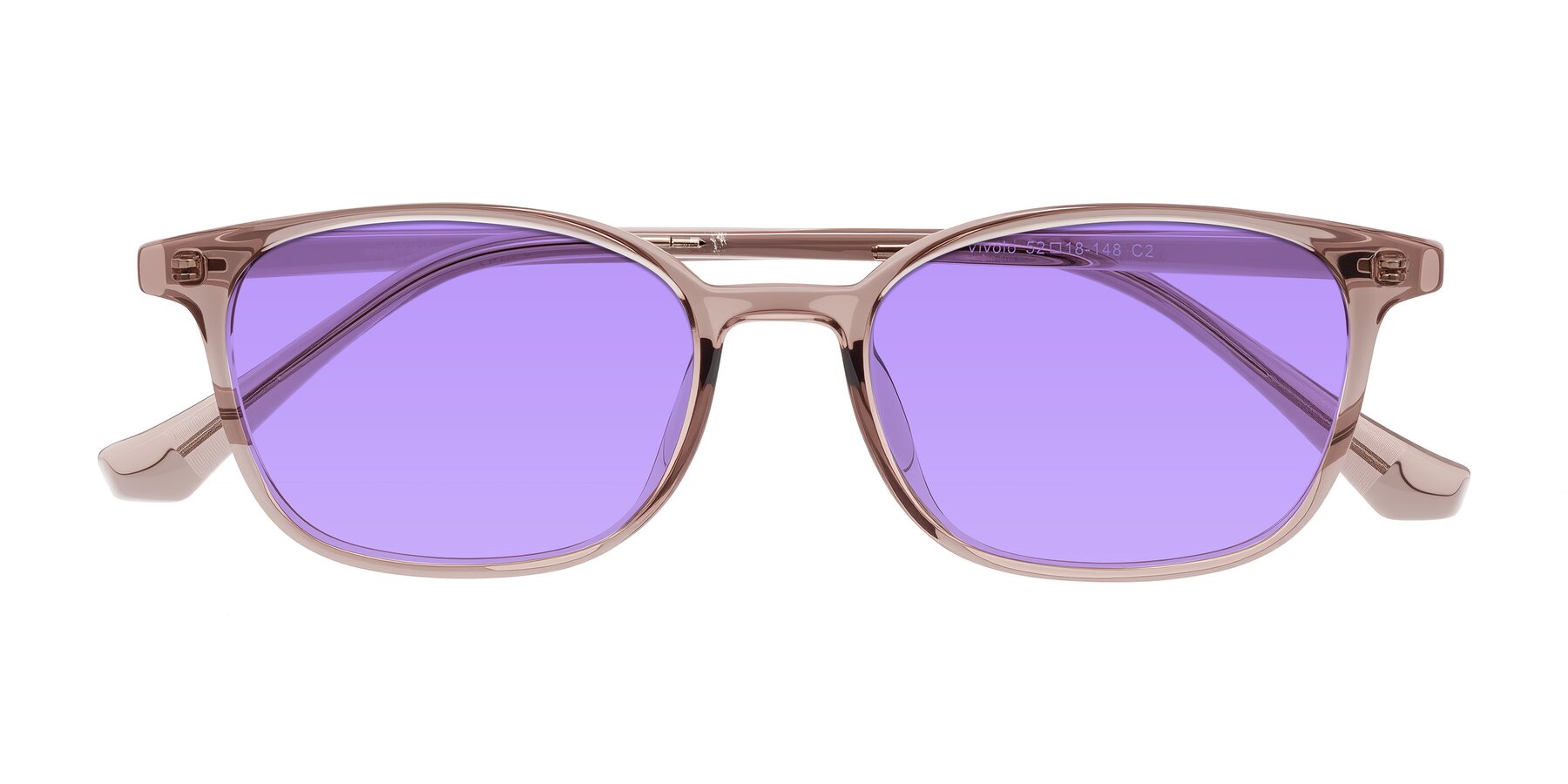 Folded Front of Vivolo in Blush Brown with Medium Purple Tinted Lenses