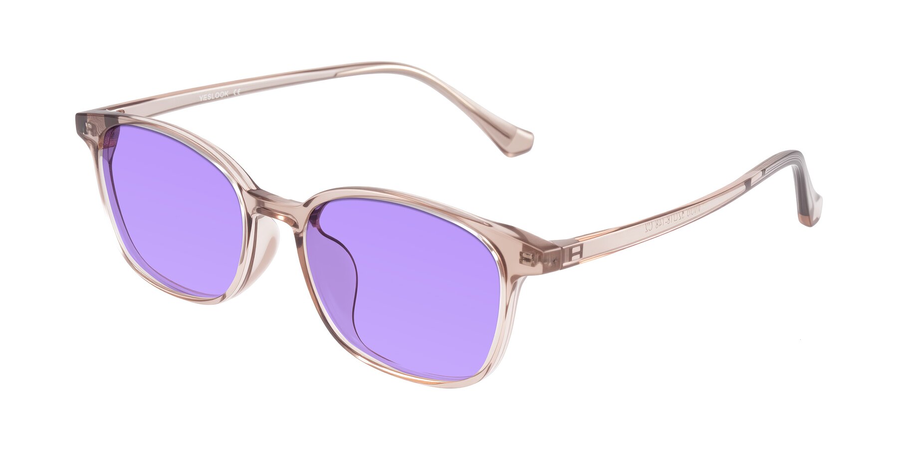Angle of Vivolo in Blush Brown with Medium Purple Tinted Lenses