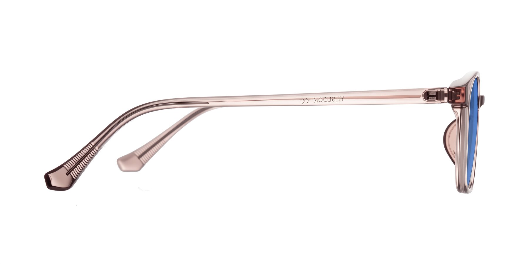 Side of Vivolo in Blush Brown with Blue Tinted Lenses