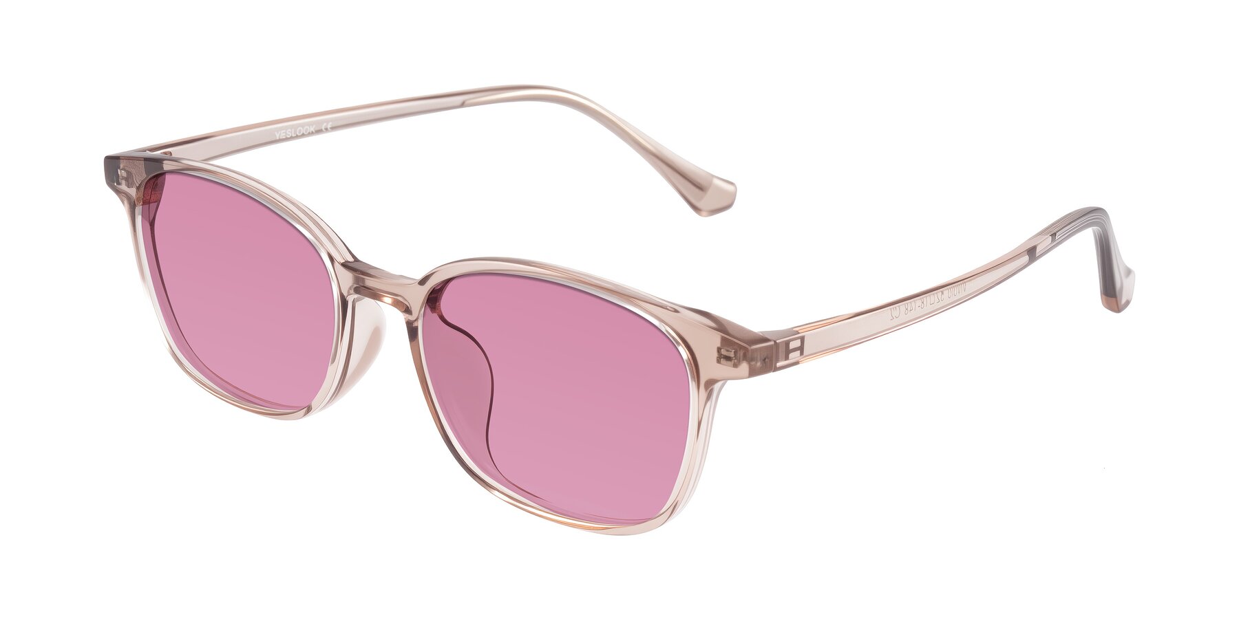Angle of Vivolo in Blush Brown with Medium Wine Tinted Lenses
