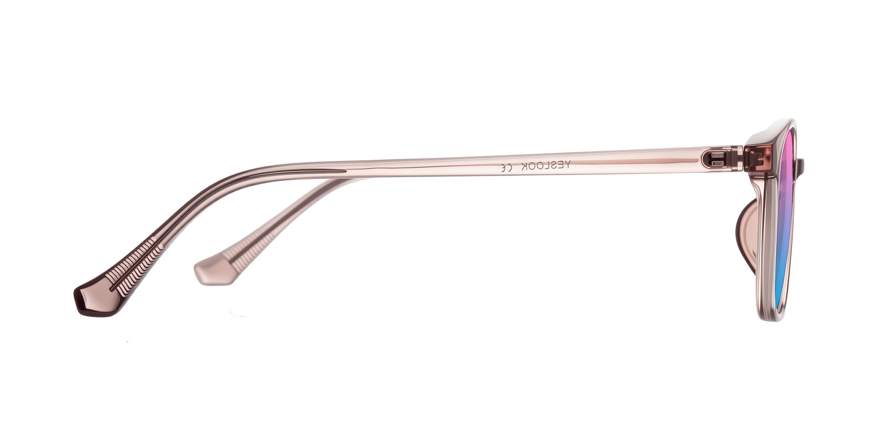 Side of Vivolo in Blush Brown with Pink / Blue Gradient Lenses