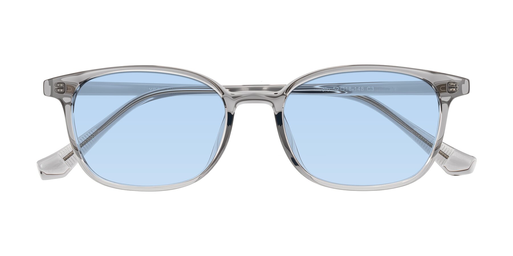 Folded Front of Vivolo in Transparent Gray with Light Blue Tinted Lenses