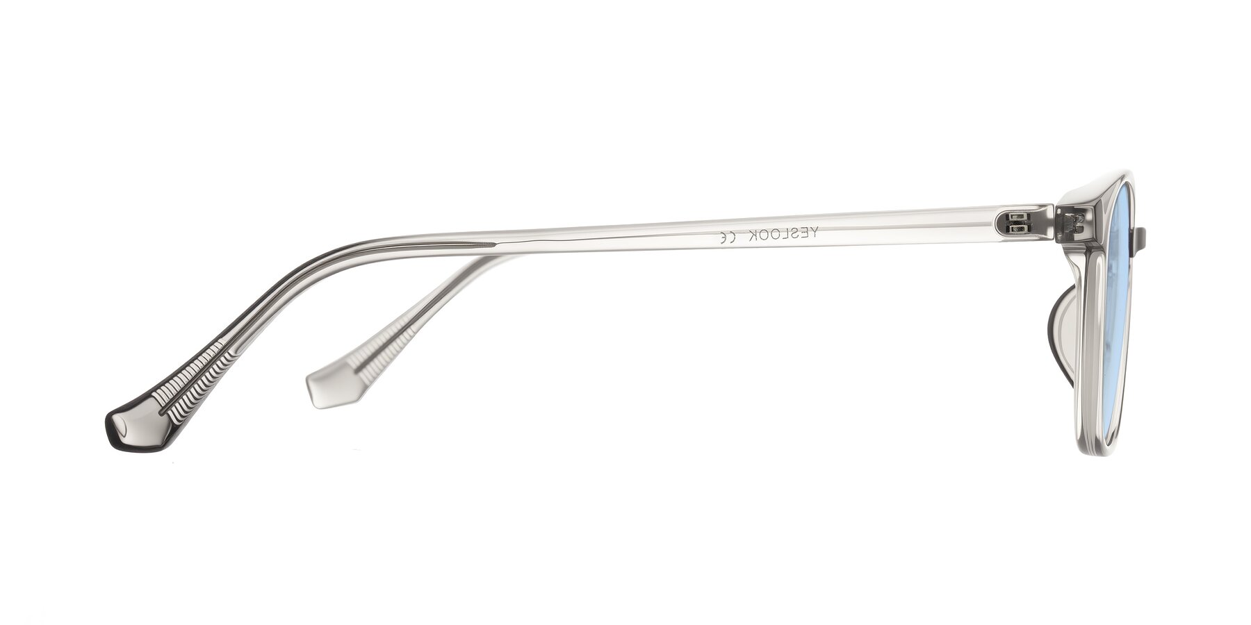 Side of Vivolo in Transparent Gray with Light Blue Tinted Lenses