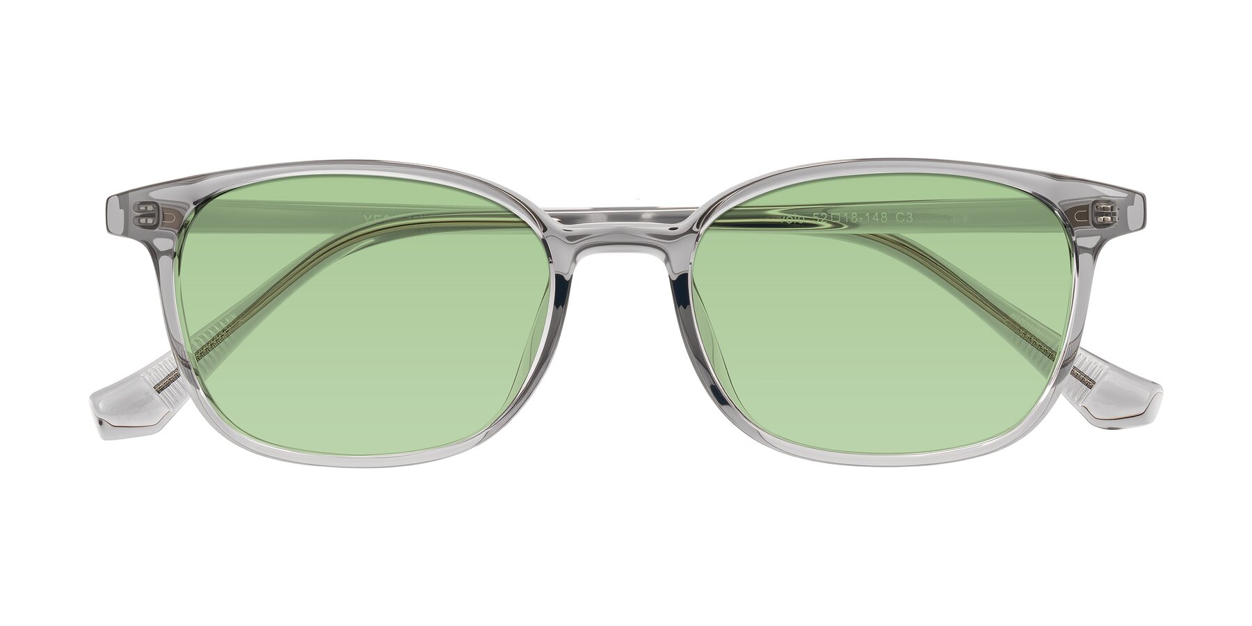 Folded Front of Vivolo in Transparent Gray with Medium Green Tinted Lenses