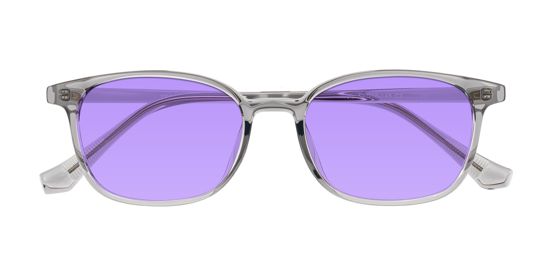 Folded Front of Vivolo in Transparent Gray with Medium Purple Tinted Lenses