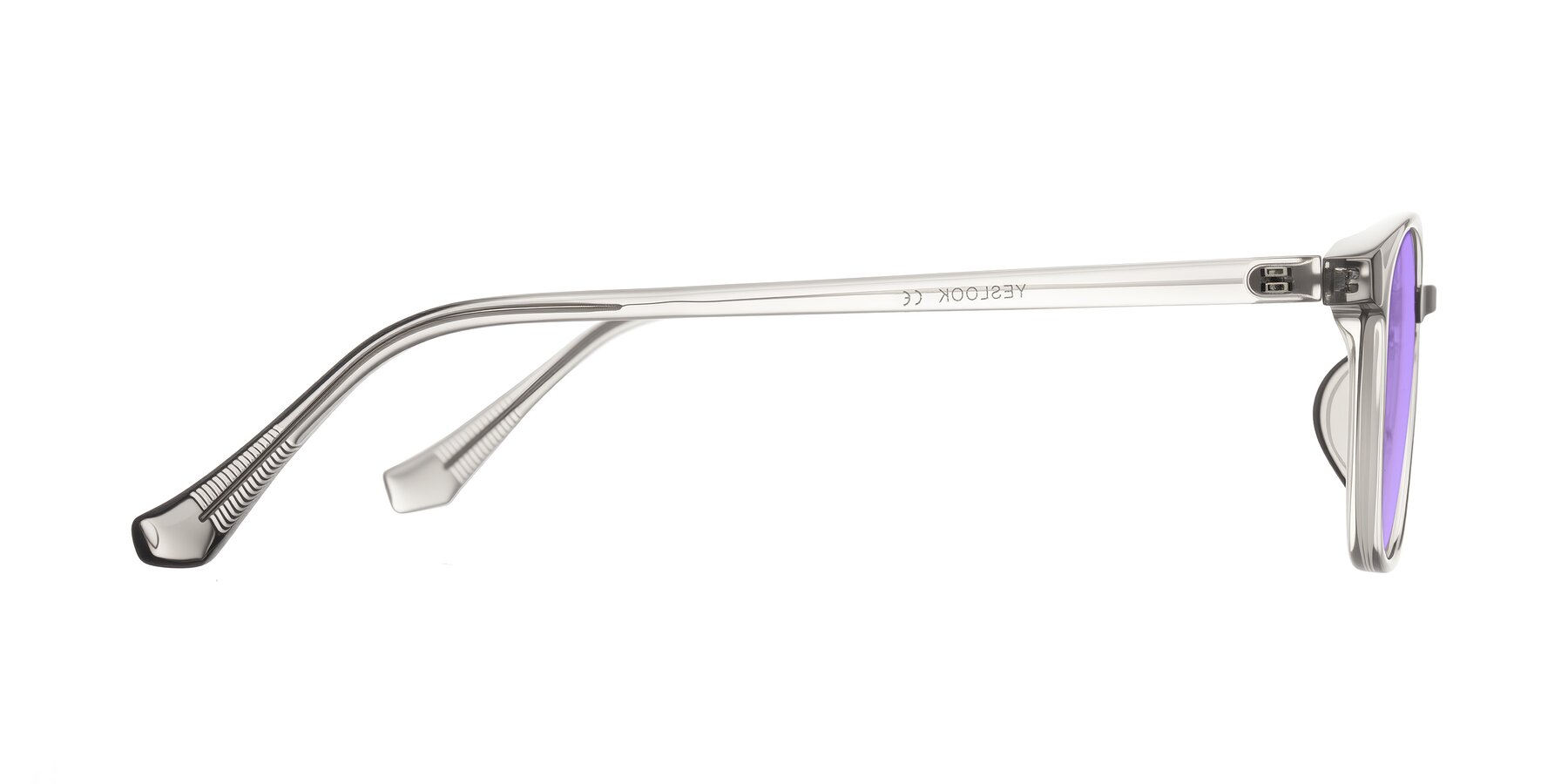 Side of Vivolo in Transparent Gray with Medium Purple Tinted Lenses