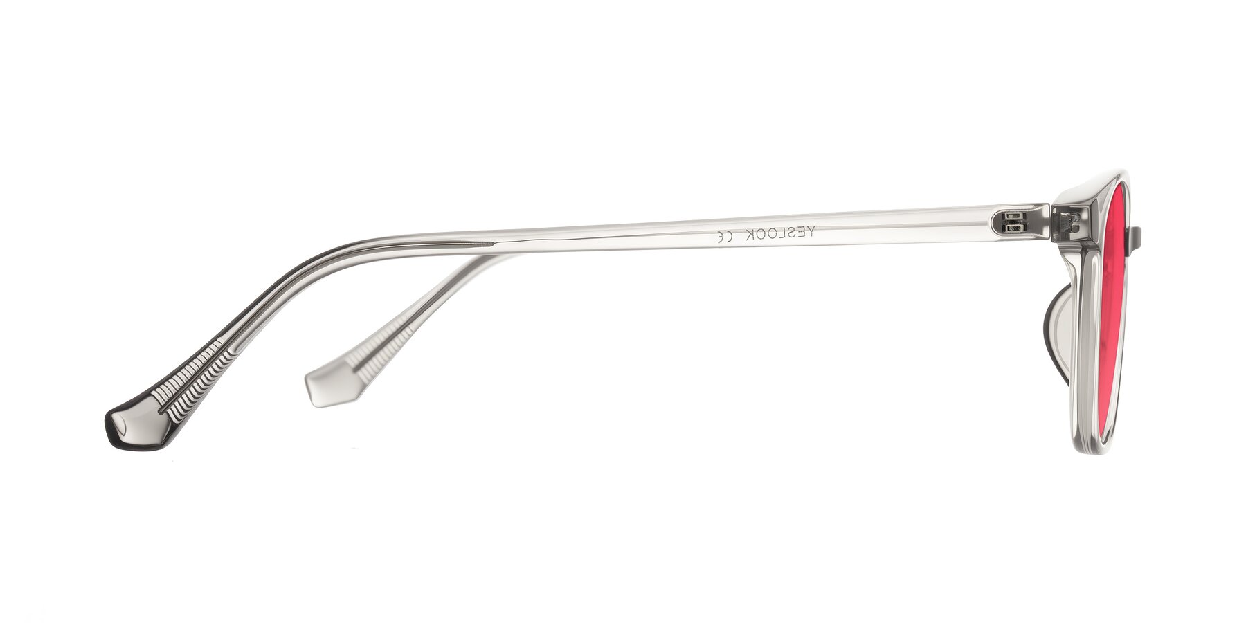 Side of Vivolo in Transparent Gray with Red Tinted Lenses