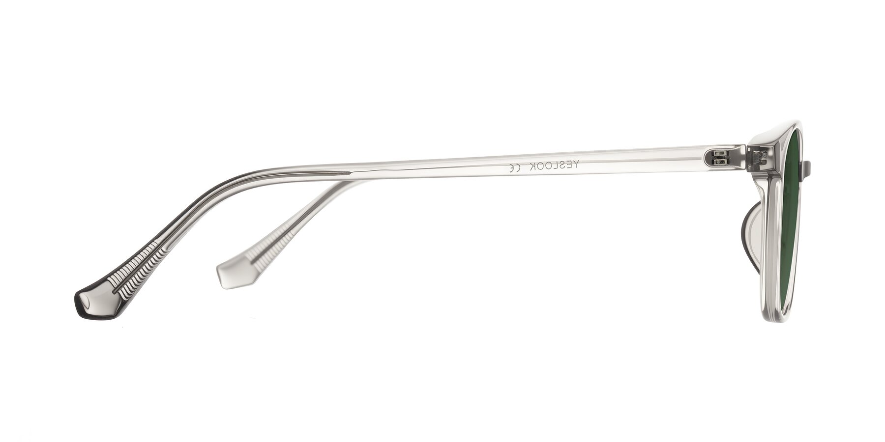 Side of Vivolo in Transparent Gray with Green Tinted Lenses