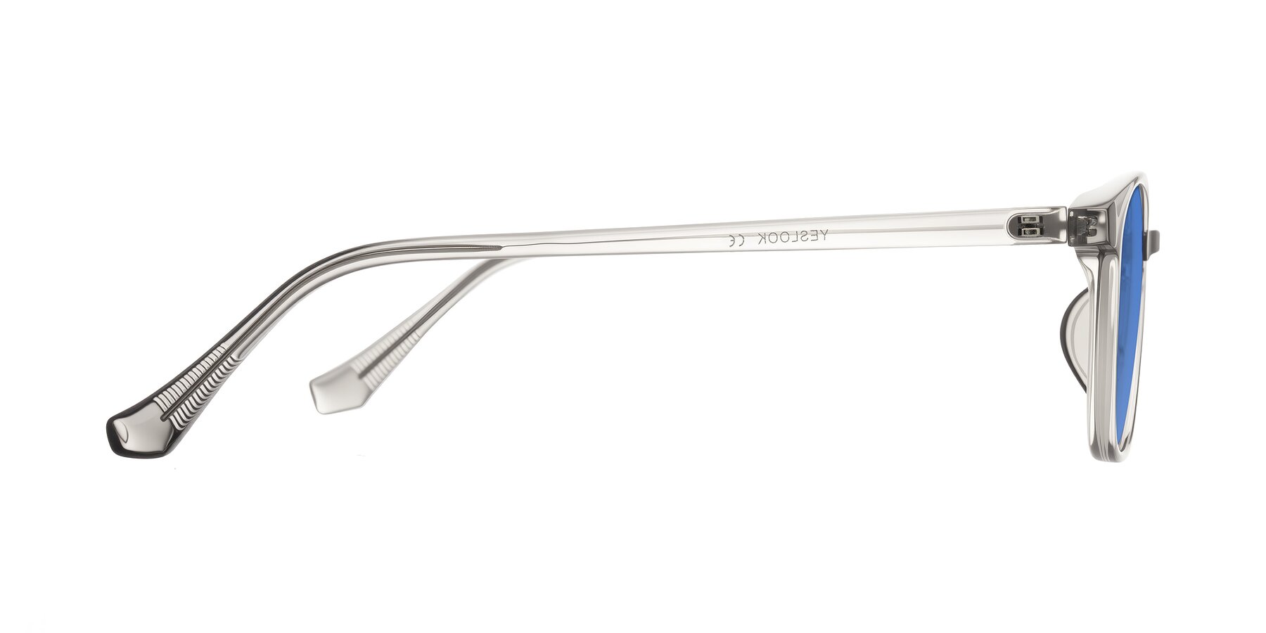Side of Vivolo in Transparent Gray with Blue Tinted Lenses