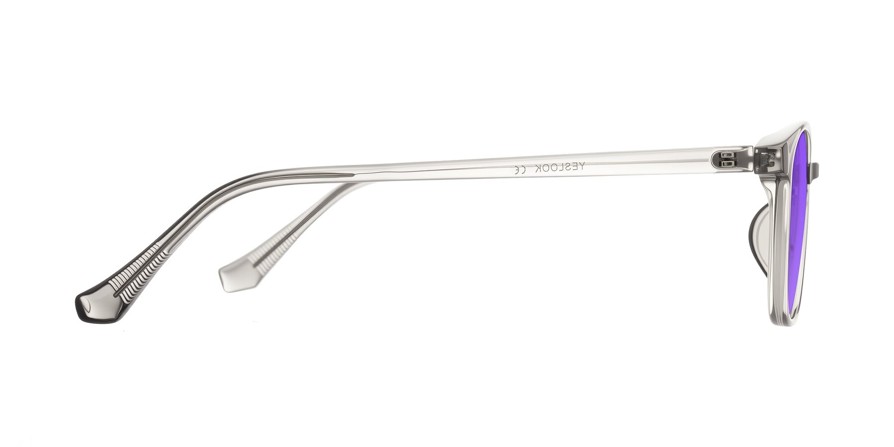 Side of Vivolo in Transparent Gray with Purple Tinted Lenses