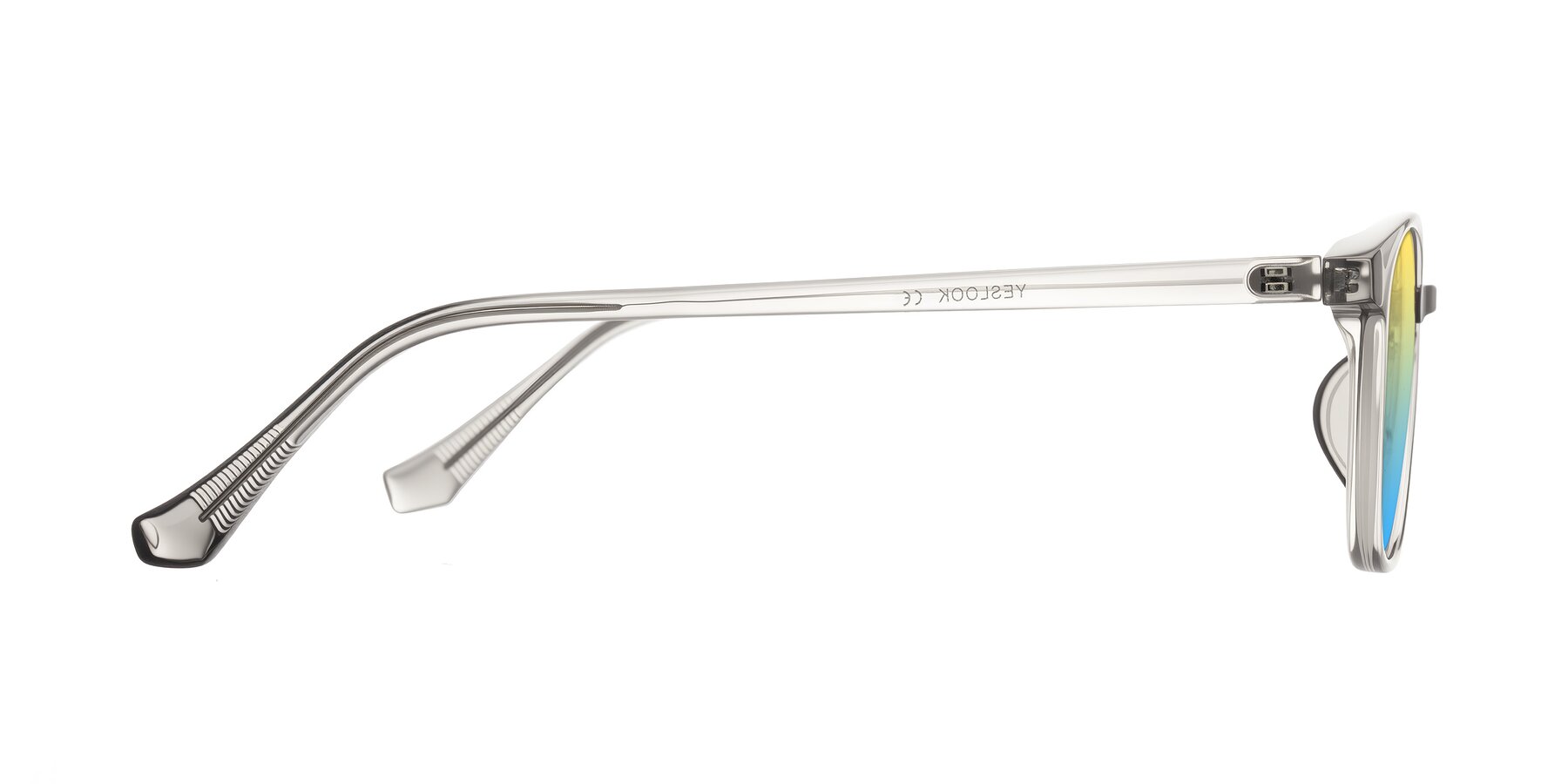 Side of Vivolo in Transparent Gray with Yellow / Blue Gradient Lenses