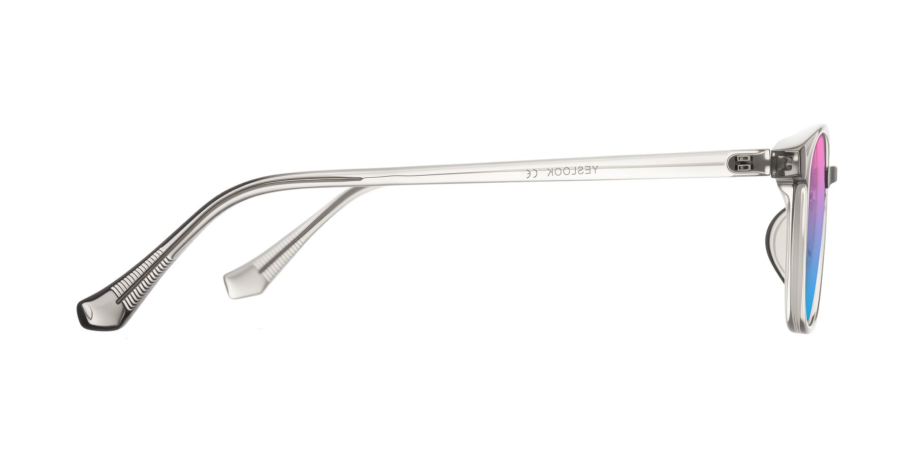 Side of Vivolo in Transparent Gray with Pink / Blue Gradient Lenses