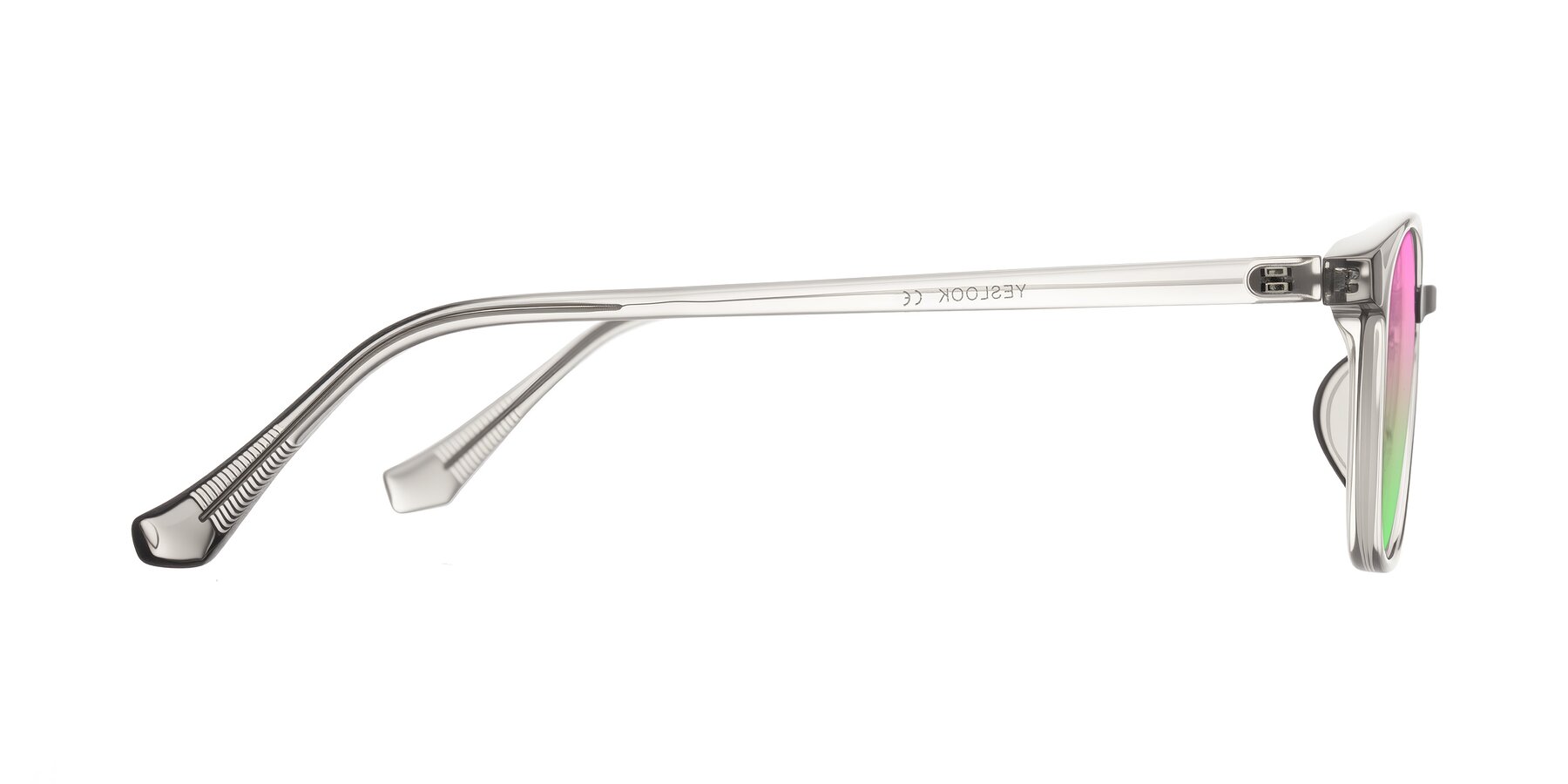 Side of Vivolo in Transparent Gray with Pink / Green Gradient Lenses
