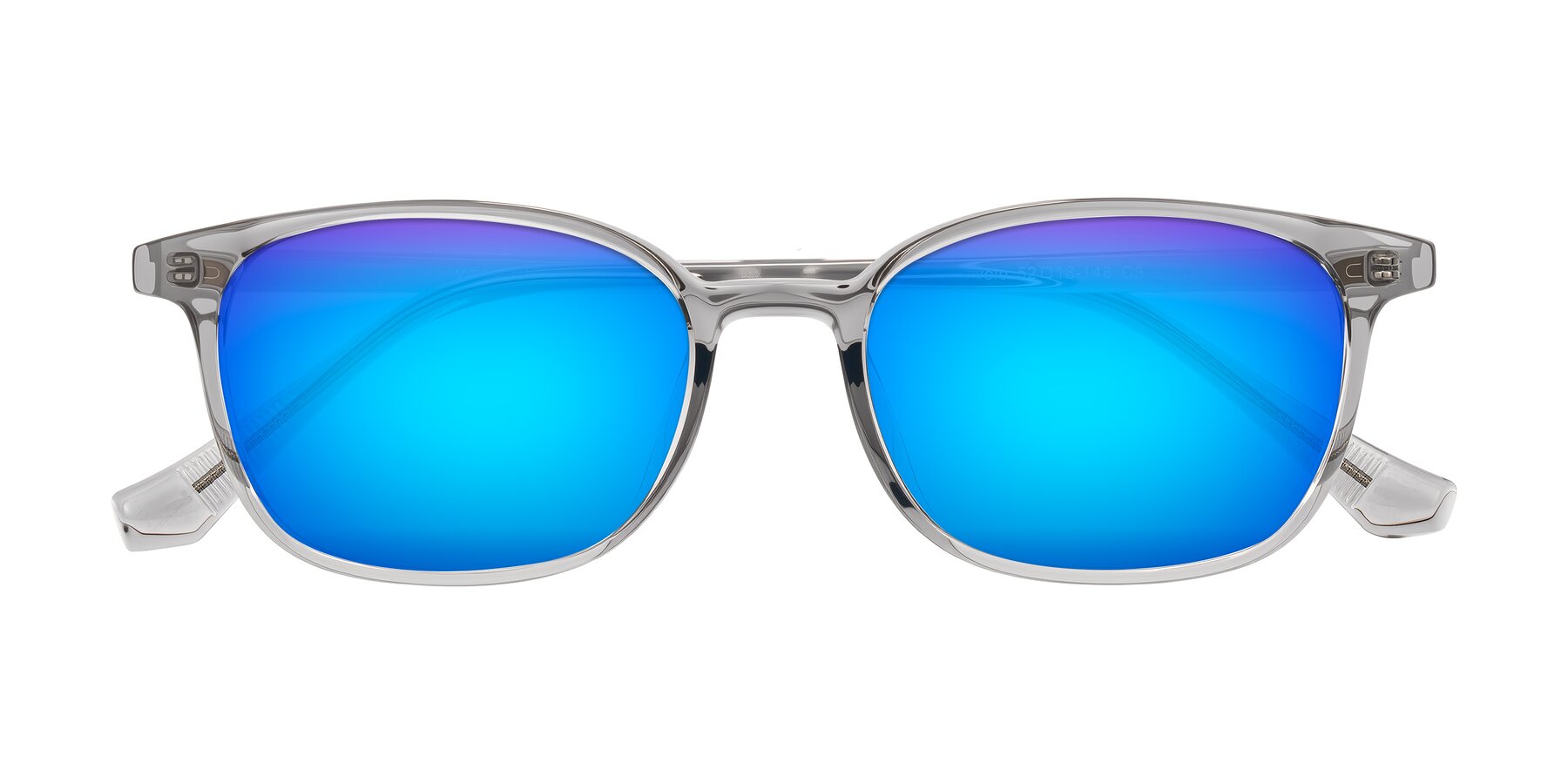 Folded Front of Vivolo in Transparent Gray with Blue Mirrored Lenses