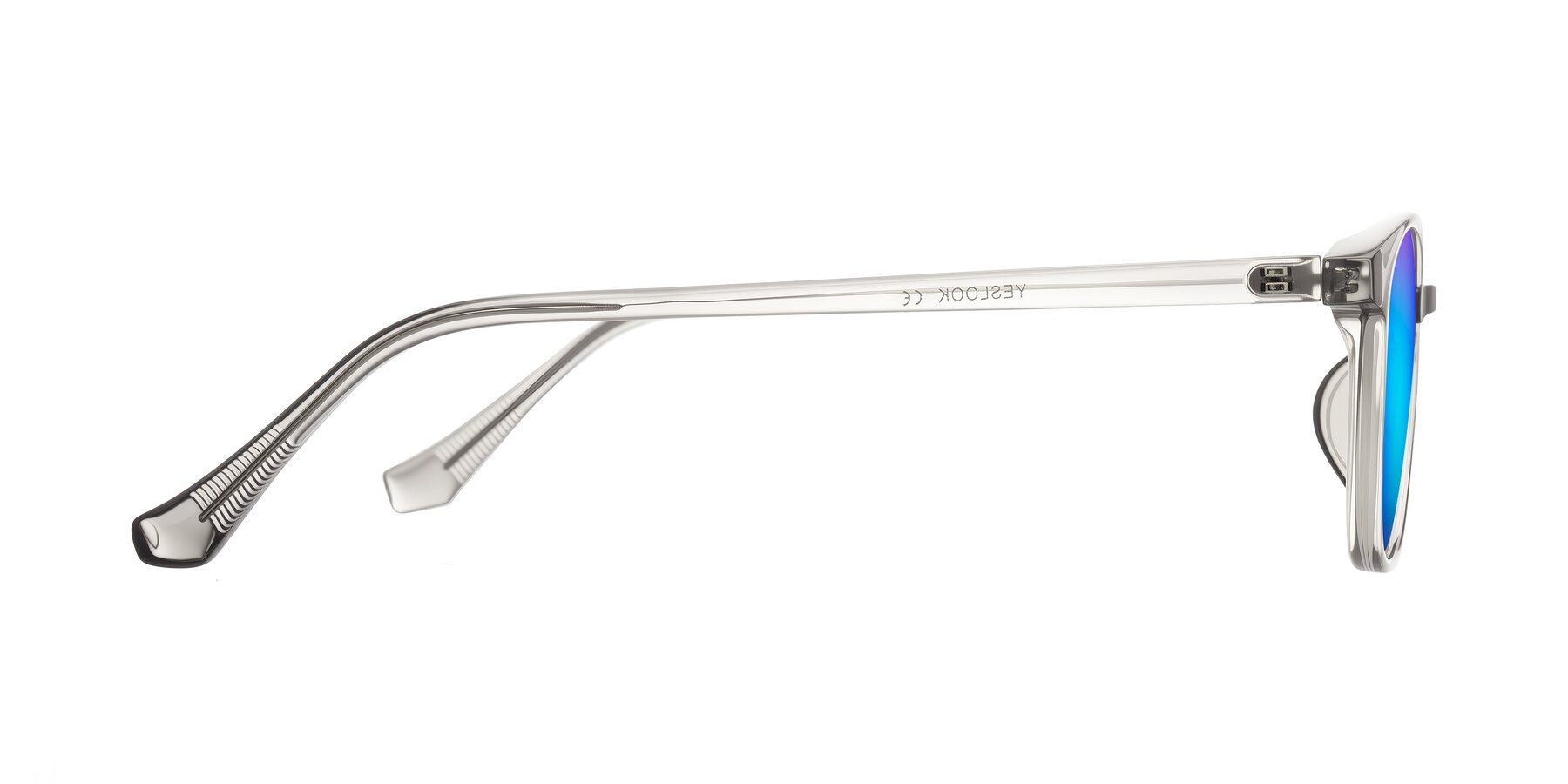 Side of Vivolo in Transparent Gray with Blue Mirrored Lenses