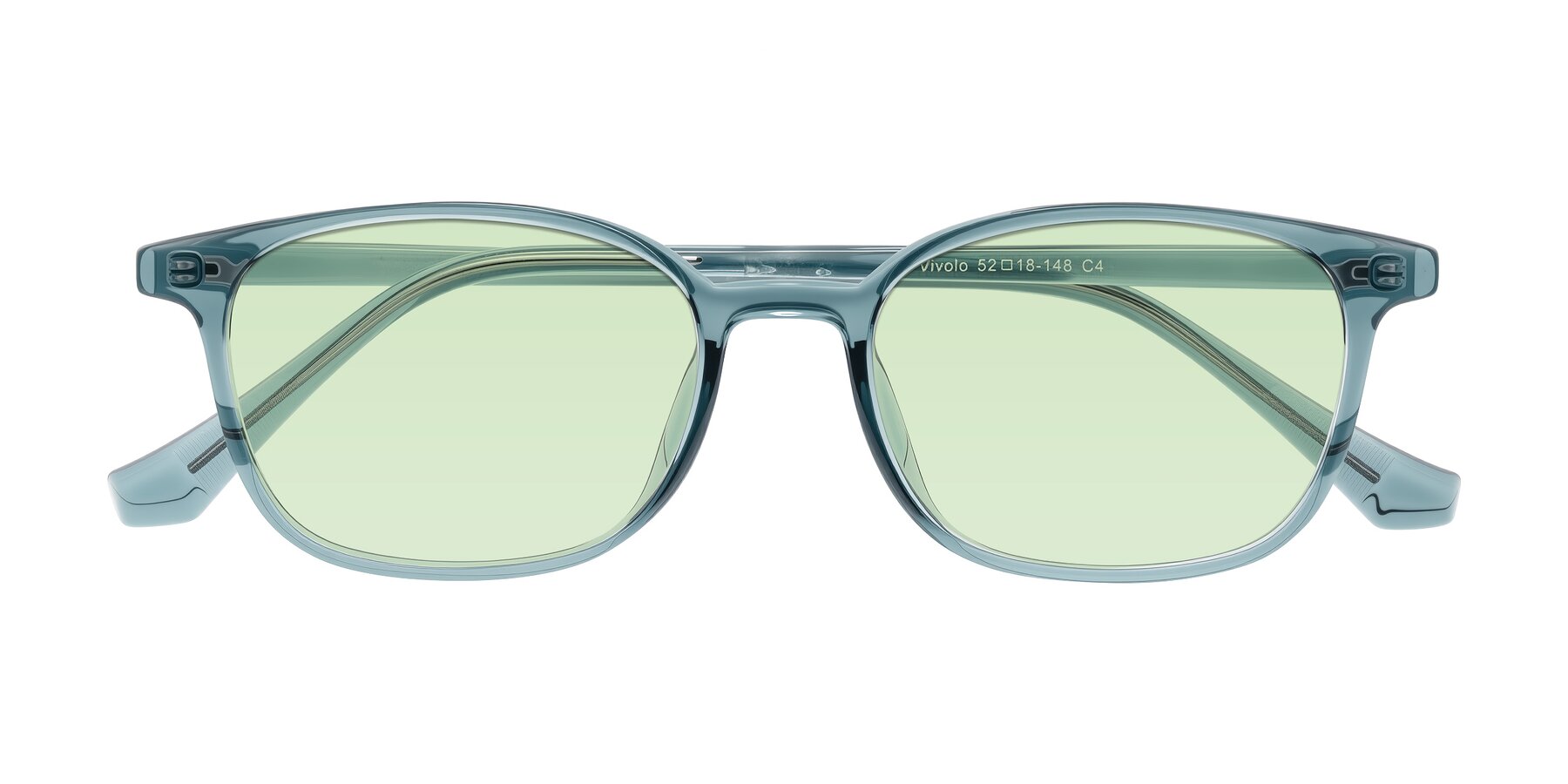 Folded Front of Vivolo in Water Blue with Light Green Tinted Lenses