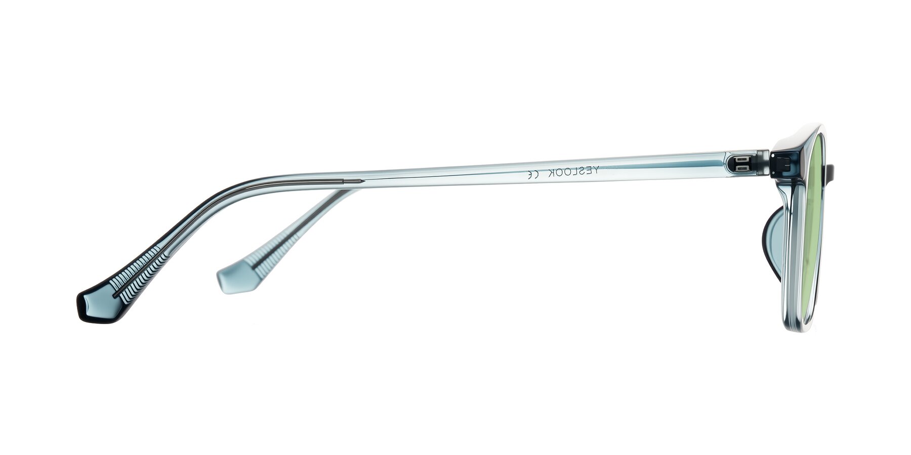 Side of Vivolo in Water Blue with Medium Green Tinted Lenses